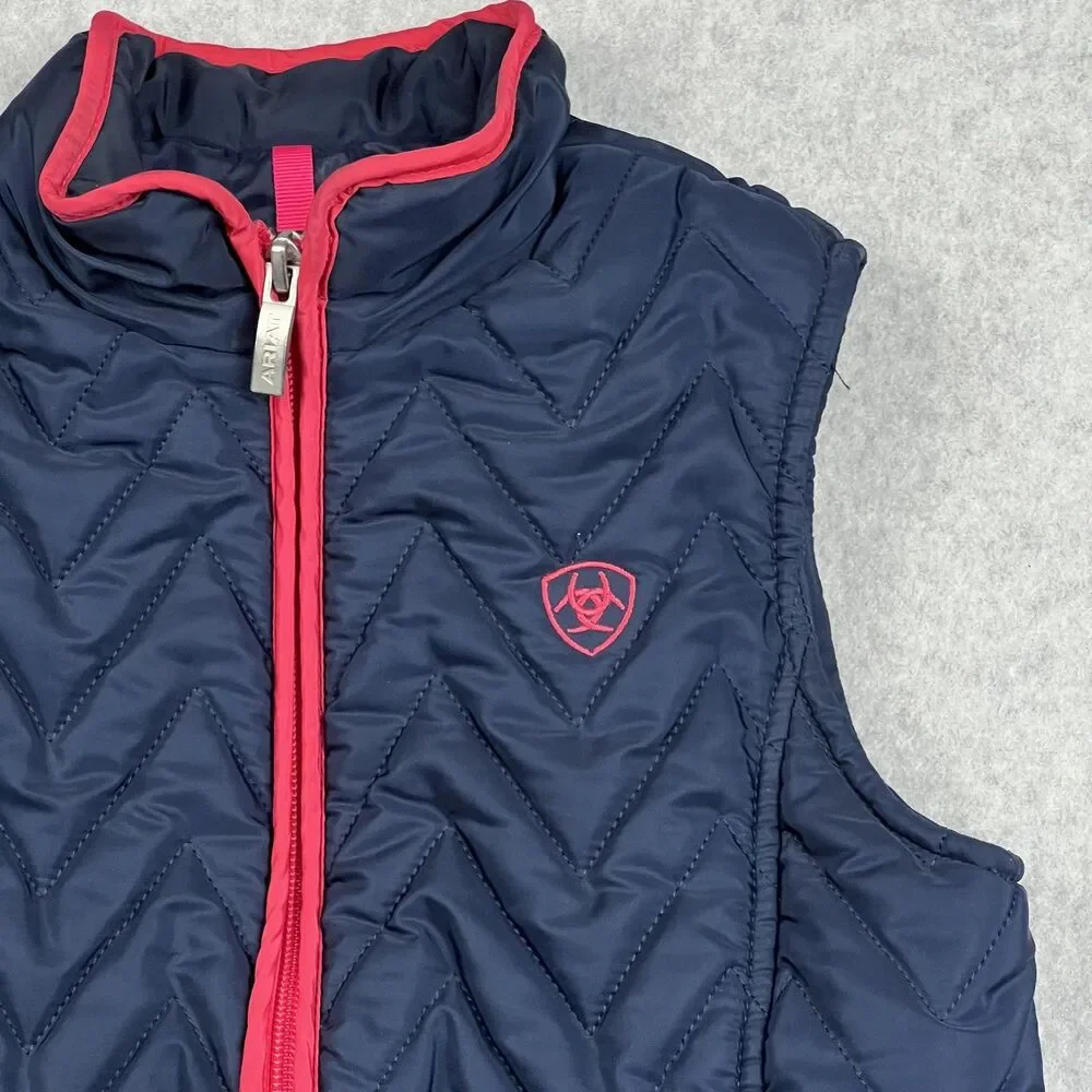 Ariat Girls 8 Navy Quilted Insulated Vest Western Equestrian Ranch Outdoor